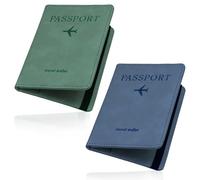 UTXN Capa de Porta-passaporte, 2PCS Porta-passaporte com bloqueio RFID, Capa de Porta-passaporte em Couro PU macio para cartões de crédito e cartões de embarque (Azul e Verde)