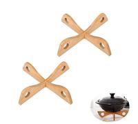 UtySty Paquete de 2 soportes para wok, Salvamanteles Ollas Calientes, soporte de bambú, reversible, desmontable, aislamiento térmico, cazuela, cocina, utensilios, mesa, encimera, camping