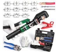 UTZIKO Kit de herramientas de crimpado hidráulico de 10 toneladas con pelacables, 12 AWG-4/0 AWG, crimpadora de cables resistente y herramienta de pelado de cables radiales, troqueles hexagonales de