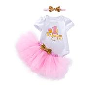 UUAISSO Baby Girls My 1st Birthday Outfits Manga corta Cake Smash Falda Lentejuelas Tutu Princesa Vestido Conjuntos de ropa rosa1 12 meses