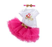 UUAISSO Baby Girls My 1st Birthday Outfits Manga corta Cake Smash Falda Lentejuelas Tutu Princesa Vestido Conjuntos de ropa rosa roja2 2 años