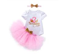 UUAISSO Baby Girls My 1st Birthday Outfits Manga corta Cake Smash Falda Lentejuelas Tutu Princesa Vestido Conjuntos de ropa rosa2 2 años