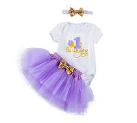 UUAISSO Baby Girls My 1st Birthday Outfits Manga corta Cake Smash Falda Lentejuelas Tutu Princesa Vestido Conjuntos de ropa Púrpura1 12 meses