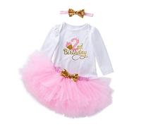 UUAISSO Baby Girls My 1st Birthday Outfits Manga corta Cake Smash Falda Lentejuelas Tutu Princesa Vestido Conjuntos de ropa Manga larga rosa2 2 años
