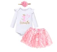 UUAISSO Baby Girls My 1st Birthday Outfits Manga corta Cake Smash Falda Lentejuelas Tutu Princesa Vestido Conjuntos de ropa manga larga Mariposa 1st 12 meses