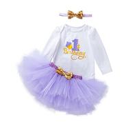 UUAISSO Baby Girls My 1st Birthday Outfits Manga corta Cake Smash Falda Lentejuelas Tutu Princesa Vestido Conjuntos de ropa Manga larga Púrpura1 12 meses