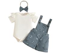 UUAISSO Conjunto Verano Para Bebé Niña Top de Punto Acanalado Shorts con Tirantes y Estampado Floral y Diadema Azul verdoso floral 6-12 meses