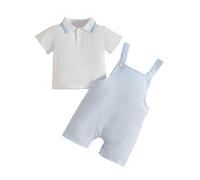 UUAISSO Conjuntos de Ropa de Verano Para Bebé Niño Polos Tops Pantalones Cortos con Tirantes a Rayas Azul 2-3 años