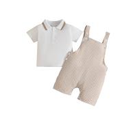 UUAISSO Conjuntos de Ropa de Verano Para Bebé Niño Polos Tops Pantalones Cortos con Tirantes a Rayas Caqui 2-3 años