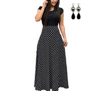 UUAISSO Mujer Vestido Fiesta Largo Manga Larga Floral Print Casual Verano Maxi Vestidos Playa Vacaciones A-Negro-Manga Corta M
