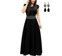 UUAISSO Mujer Vestido Fiesta Largo Manga Larga Floral Print Casual Verano Maxi Vestidos Playa Vacaciones B-Negro-Manga Corta S