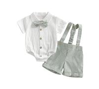 UUAISSO Ropa Caballero Para Bebé Recién Nacido Top con Pajarita a Cuadros Pantalones Cortos con Tirantes Conjuntos Ropa Verano Para Niño Pequeño Verde 12-18 meses