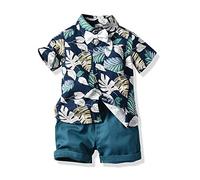 UUAISSO Ropa de Bebé Niño Estampado Camisa de Manga Corta Tops Pantalones Cortos Conjuntos Hawaianos Verano Bebé Niños Trajes Azul oscuro 12-18 meses