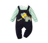 UUAISSO Ropa de Bebé Para Niños de Manga Larga a Rayas con Estampado de Dinosaurio Mono Tirantes Ajustables Verde 0-3 meses