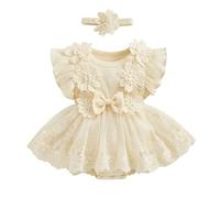 UUAISSO Ropa de Verano Para Niña Mono de Encaje con Estampado de Fresas sin Mangas Vestido Diadema Conjuntos Para Recién Nacida Albaricoque 0-3 meses