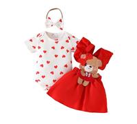 UUAISSO Ropa Para Bebé Niña Blusas con Volantes Para Recién Nacidas Faldas con Tirantes de Girasol y Diadema Conjuntos Verano Rojo 0-3 meses