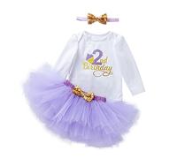 UUAISSO Ropa Para Niña Mameluco de mi primer cumpleaños Vestidos de tutú de manga larga con diadema Trajes infantiles Manga larga Púrpura2 2 años
