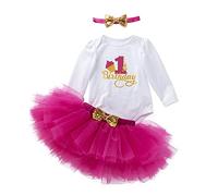UUAISSO Ropa Para Niña Mameluco de mi primer cumpleaños Vestidos de tutú de manga larga con diadema Trajes infantiles Manga larga rosa roja1 12 meses