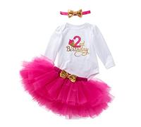 UUAISSO Ropa Para Niña Mameluco de mi primer cumpleaños Vestidos de tutú de manga larga con diadema Trajes infantiles Manga larga rosa roja2 2 años