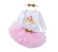 UUAISSO Ropa Para Niña Mameluco de mi primer cumpleaños Vestidos de tutú de manga larga con diadema Trajes infantiles Manga larga rosa1 12 meses