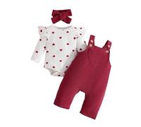 UUAISSO Ropa Para Niñas Pequeñas Tops Florales Mono Peto de Oso Mono Ajustable Conjunto de Conjuntos Corazón rojo vino 3-6 meses