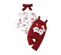 UUAISSO Ropa Para Niñas Pequeñas Tops Florales Mono Peto de Oso Mono Ajustable Conjunto de Conjuntos vino tinto 6-12 meses