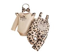 UUAISSO Ropa Para Niñas Pequeñas Tops Florales Mono Peto de Oso Mono Ajustable Conjunto de Conjuntos Estampado de leopardo beige 3-6 meses