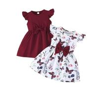 UUAISSO Vestido Verano Para Niña con Estampado de Mariposas Lazo Volantes sin Mangas Bonito Vestido de Lunares Para Niña Claret 2-3 años