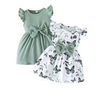 UUAISSO Vestido Verano Para Niña con Estampado de Mariposas Lazo Volantes sin Mangas Bonito Vestido de Lunares Para Niña Verde 2-3 años