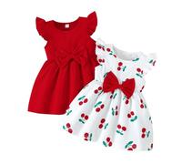 UUAISSO Vestido Verano Para Niña con Estampado de Mariposas Lazo Volantes sin Mangas Bonito Vestido de Lunares Para Niña Cereza roja 2-3 años