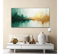 UUDEZO Cuadro moderno grande abstracto con texturas enmarcadas en verde y dorado, apto para sala de estar y dormitorio (75 x 150 cm, 30 x 59 pulgadas, marco negro)