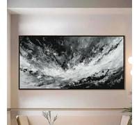 UUDEZO Pintura abstracta en blanco y negro, obra de arte para paredes, moderna, grande, texturizada, decoración de pared (40 x 80 cm, 16 x 32 pulgadas), marco negro