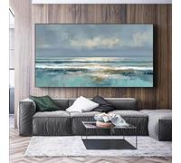 UUDEZOImpresiones en lienzo del océano, pinturas, obras de arte para paredes, imágenes abstractas para salas de estar y dormitorios (60 x 120 cm, marco negro)