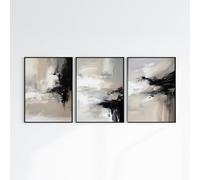 UUDEZOJuego de 3 cuadros abstractos neutros en negro y gris, contemporáneos, para decoración del hogar, impresiones, pósteres, pinturas y obras de arte (60 x 80 cm (24 x 32 pulgadas) x 3)
