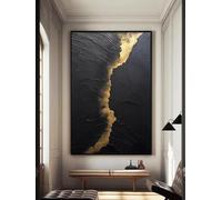 UUDEZOPintura al óleo sobre lienzo con imágenes de oro negro, textura 3D abstracta moderna, decoración del hogar (40 x 60 cm)