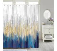 UUDIHO Cortina de Ducha con diseño Abstracto en Gris y Azul, con diseño Moderno Degradado en Azul Marino y Dorado, Decorada con Tela (220 x 180 cm/87 x 71 Pulgadas [Ancho x Alto]).