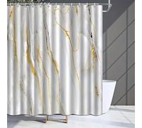 UUDIHO Cortina de Ducha con diseño de mármol y Ganchos, poliéster Lavable a máquina, diseño Blanco Dorado para baño (200 x 240 cm/79 x 94 Pulgadas [Ancho x Alto])