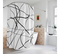 UUDIHO Cortina de Ducha con líneas abstractas en Blanco y Negro, Divertida y Moderna decoración para baño, diseño de bañera, 160 x 184 cm (Ancho x Alto).
