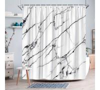 UUDIHO Cortina de Ducha Extra Larga de Tela Resistente e Impermeable, Color Blanco Suave con Detalles en Vetas Negras, Ideal para decoración de baño (160 x 200 cm/63 x 79 Pulgadas (Ancho x Alto)