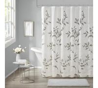 UUDIHO Cortina de Ducha Gris con diseño de Hojas para un baño Moderno, con delicadas Ramas y Hojas sobre un Fondo Blanco Suave (150x180cm/59x71in(WxH)/Cortinas para bañera)
