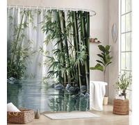 UUDIHO Cortina de Ducha Impermeable con diseño de Bosque de bambú - Tela de poliéster con Ganchos para separación de Zonas (90 x 150 cm / 35 x 59 Pulgadas (Ancho x Alto) / Cortinas para bañera)