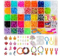 UUEMB Gomas Para Hacer Pulseras, 2500+ 40 Rejilla Gomas Elásticas Plásticas kit 30 Colores, Juguete para niños DIY Collares de Goma Pulsera y Anillos