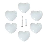 uulu 6 pomos de cerámica en forma de corazón para niños, cajones, armarios, puertas, armarios, dormitorios, hogar, bricolaje, bonito corazón con 2 tipos de tornillos (blanco)
