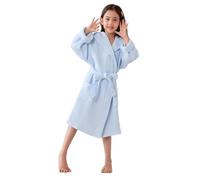 UUNBS Albornoz con Capucha para niños, Batas de baño Tipo gofre de Manga Larga para niños, Pijamas de Tela de Felpa 100% algodón para niños y niñas,Azul,S