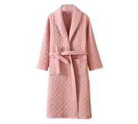 UUNBS Bata de invierno para mujer, 100% algodón y gasa Bata de casa cálida gruesa acolchada y esponjosa Albornoces ligeros y cómodos para spa,Rosado,XL