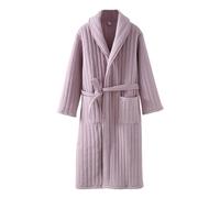 UUNBS Bata de invierno para mujer, 100% algodón y gasa Bata de casa cálida gruesa acolchada y esponjosa Albornoces ligeros y cómodos para spa,Light purple,XL