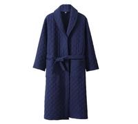 UUNBS Bata de invierno para mujer, 100% algodón y gasa Bata de casa cálida gruesa acolchada y esponjosa Albornoces ligeros y cómodos para spa,Dark blue,XL