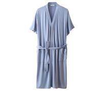 UUNBS Bata kimono de modal para mujer Bata de baño ligera de manga corta para dormir Ropa de estar por casa suave para el verano,Azul,L