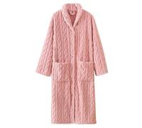 UUNBS Bata Larga de Felpa para Mujer,Bata de baño Suave y mullida con Botones,Prenda de Estar por casa cálida y cómoda de Tejido Afelpado,Rosado,L
