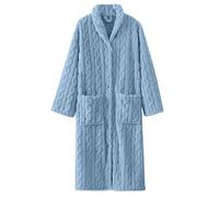 UUNBS Bata Larga de Felpa para Mujer,Bata de baño Suave y mullida con Botones,Prenda de Estar por casa cálida y cómoda de Tejido Afelpado,Azul,L